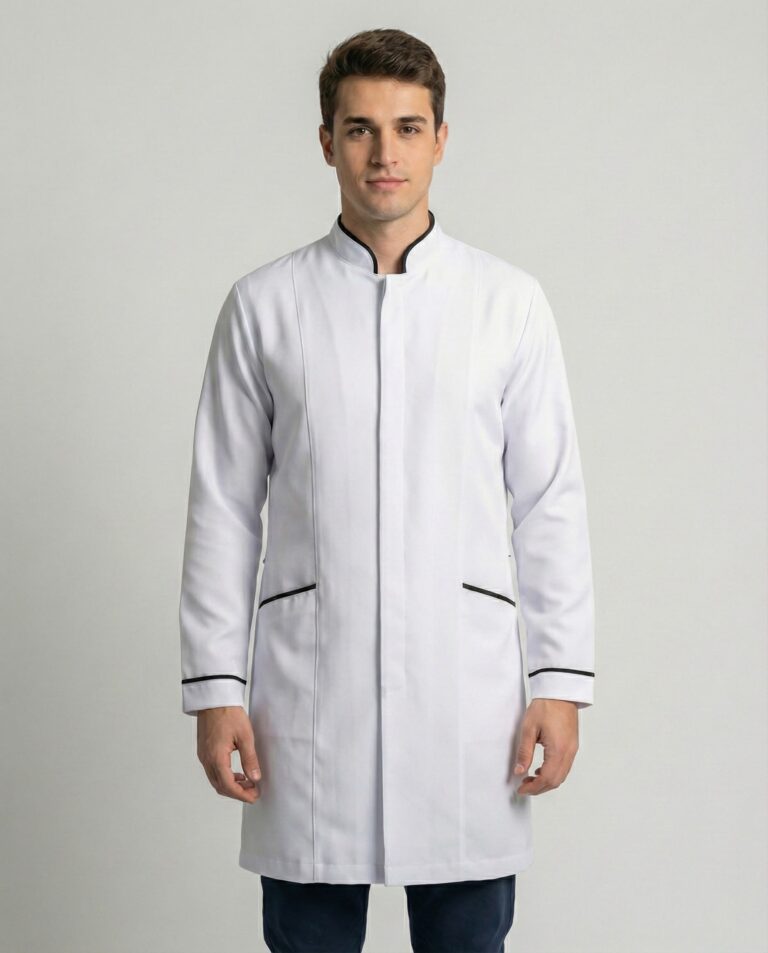 Jaleco Masculino Gola Padre com Viés em Gabardine - Branco