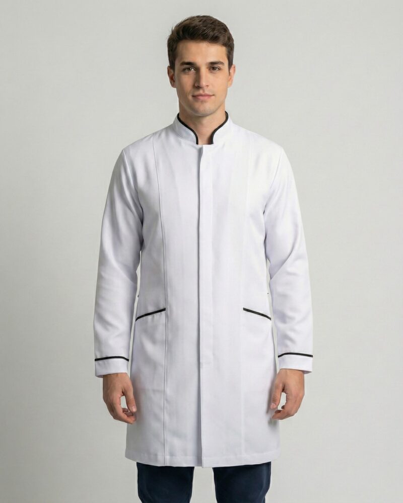 Jaleco Masculino Gola Padre com Viés em Gabardine - Branco