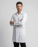 Jaleco Masculino Tradicional com Viés em Gabardine - Branco