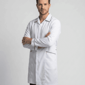 Jaleco Masculino Tradicional com Viés em Gabardine | Branco