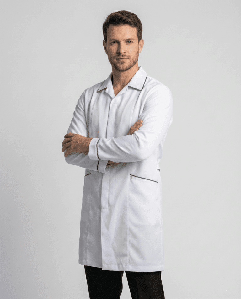 Jaleco Masculino Tradicional com Viés em Gabardine - Branco