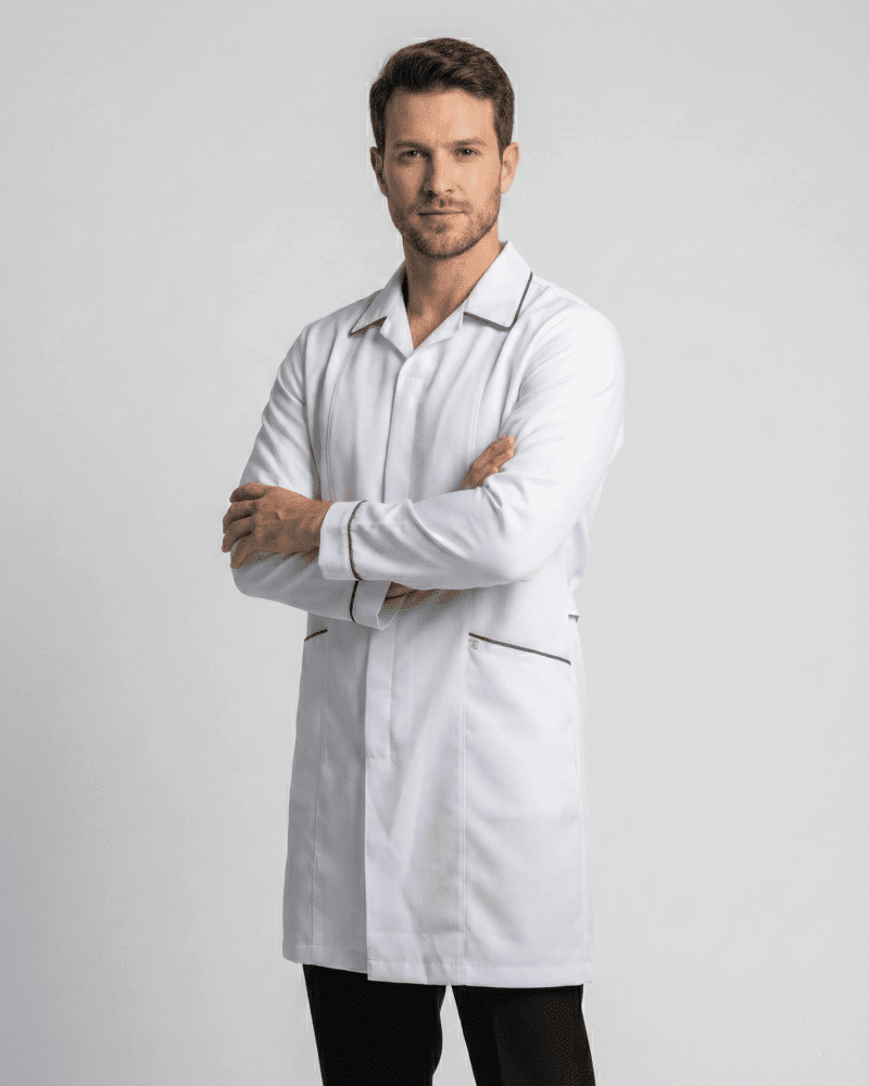 Jaleco Masculino Tradicional com Viés em Gabardine - Branco