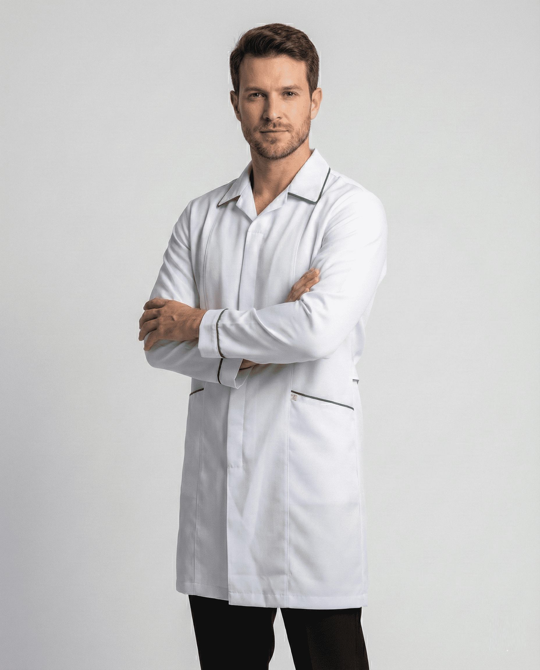 Jaleco Masculino Tradicional com Viés em Gabardine - Branco