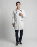 Jaleco Masculino Tradicional com Viés em Gabardine - Branco