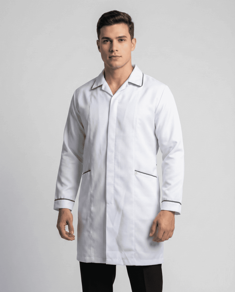 Jaleco Masculino Tradicional com Viés em Gabardine - Branco