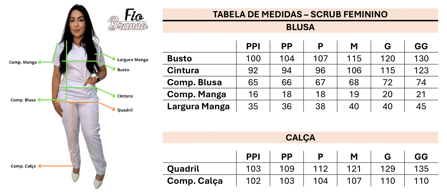 Tabela de Medidas - Scrub Feminino